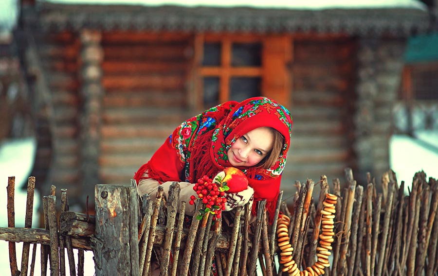 Sexy girl Women in Slavic costumes in Sarajevo